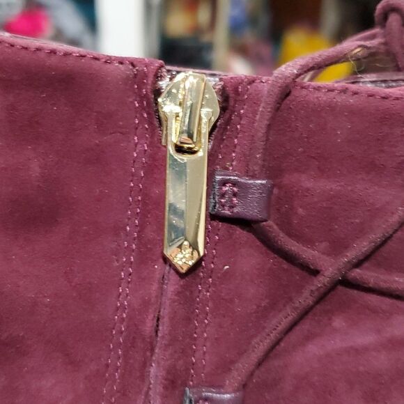 Sam Edelman Asher Lace Up Peep Toe Heeled Ankle Boots in Burgundy Size 7 - Picture 6 of 14